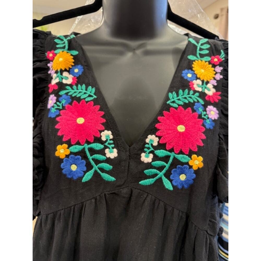 UMGEE - Embroidery Pom Pom Trim Ruffle Hem Dress - Small - Picture 7 of 9